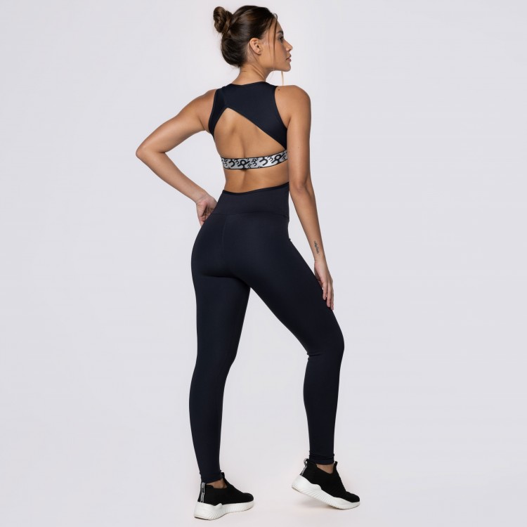 Macacão Fitness Assimétrico Preto com Elástico Personalizado