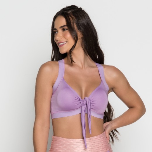 Top Fitness Lilais Com Laços Alça em Elástico Com Bojo