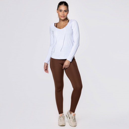 Blusa Manga Longa e Capuz Fitness Branca