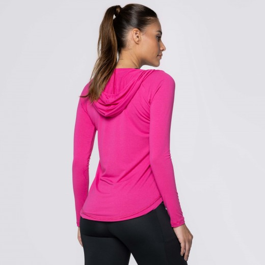 Blusa Manga Longa e Capuz Fitness Rosa