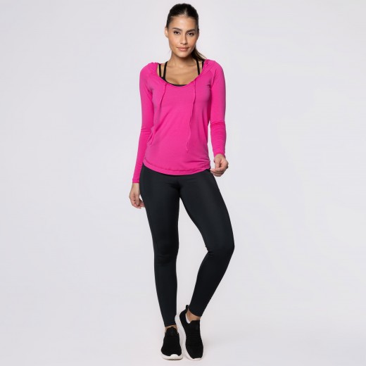 Blusa Manga Longa e Capuz Fitness Rosa