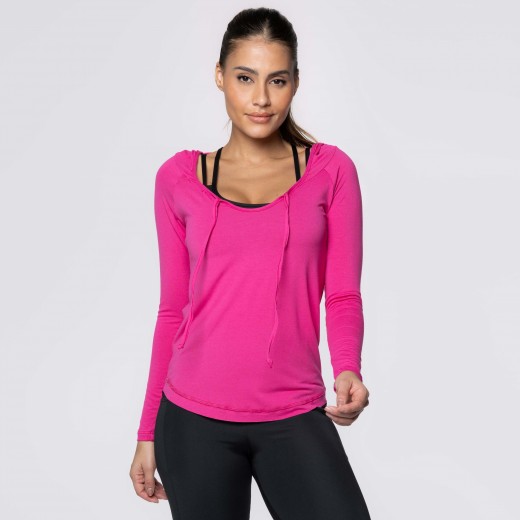 Blusa Manga Longa e Capuz Fitness Rosa