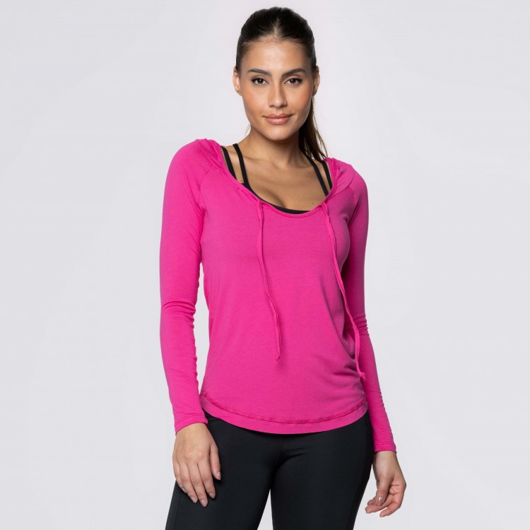 Blusa Manga Longa e Capuz Fitness Rosa