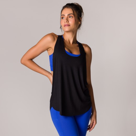 Regata Fitness Preta Basics com Elástico Nas Costas