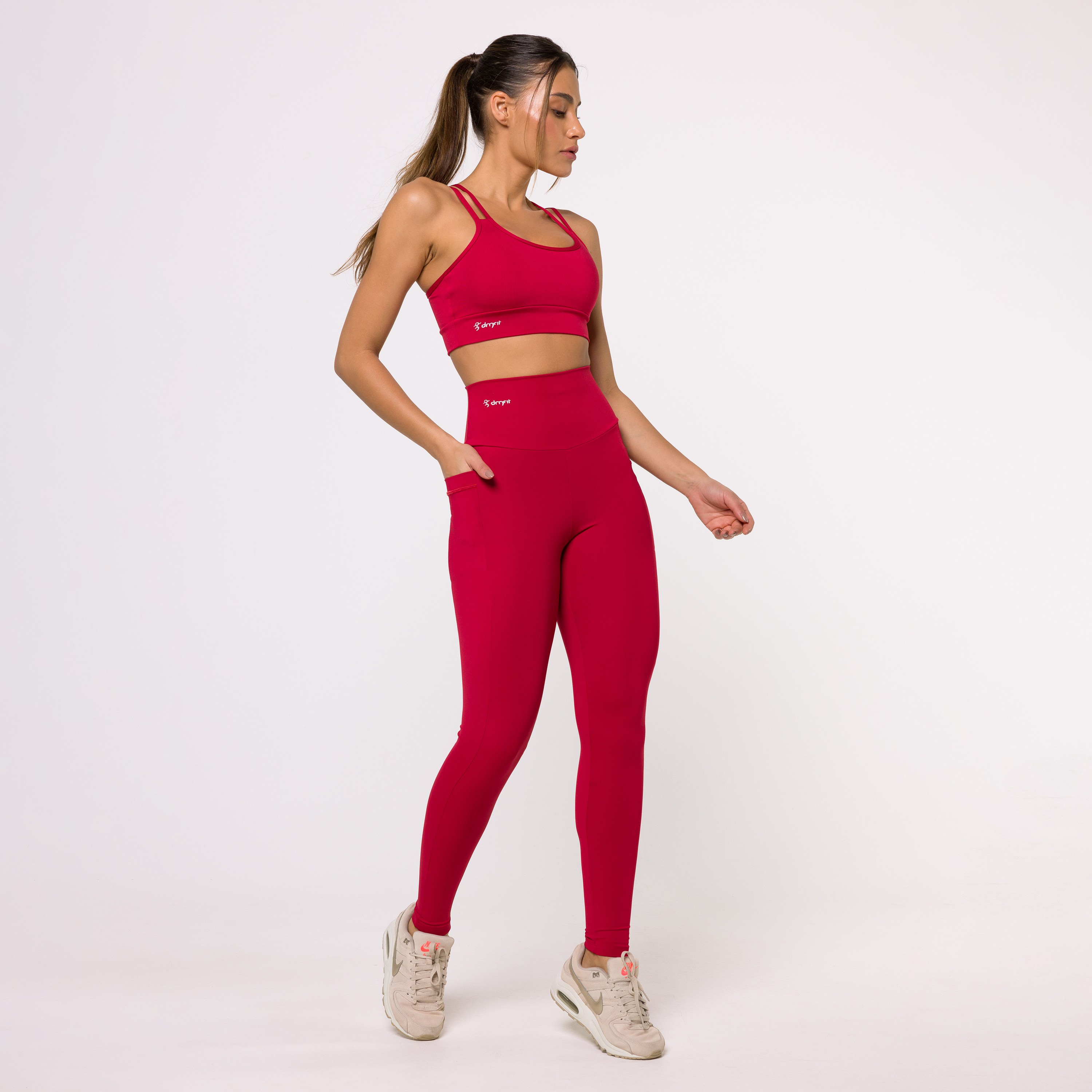 Calça legging fitness vermelha lisa