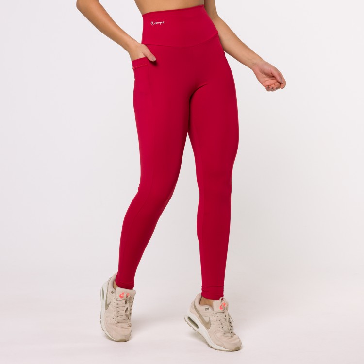 Calça Legging Basics Com Bolso Vermelha