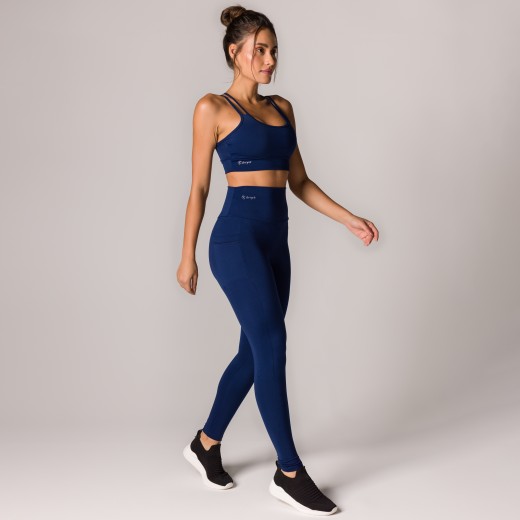 Calça Legging Basics Com Bolsos Laterais Azul Marinho