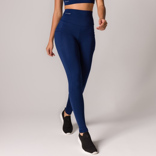 Calça Legging Basics Com Bolsos Laterais Azul Marinho