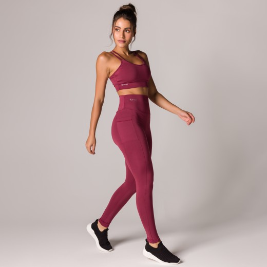 Calça Legging Basics Com Bolsos Laterais Marsala