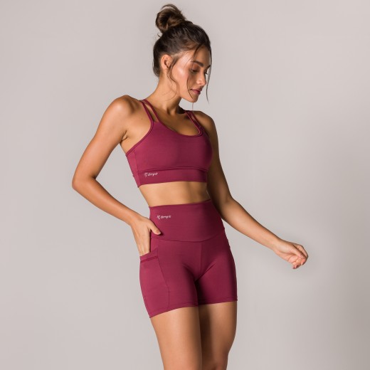 Short Fitness Basics Com Bolsos Laterais Marsala