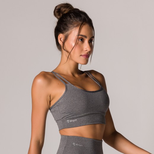 Top Fitness Basics com Alças Duplas Cinza Mescla
