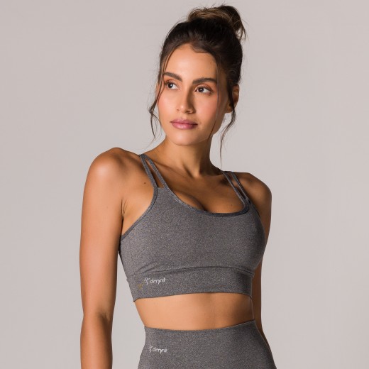 Top Fitness Basics com Alças Duplas Cinza Mescla