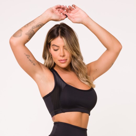 Top Fitness Zag Preto Com Recortes