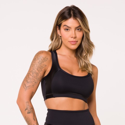 Top Fitness Zag Preto Com Recortes