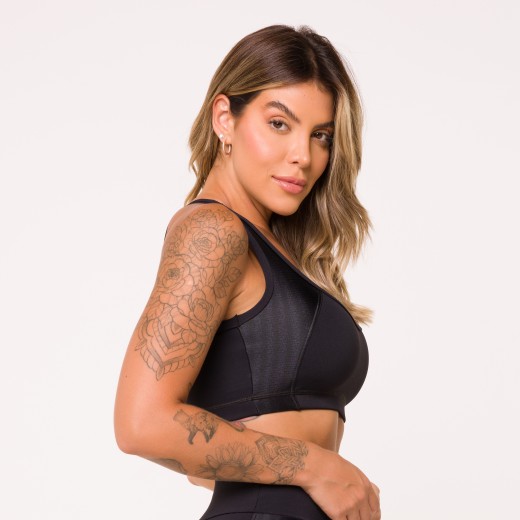 Top Fitness Zag Preto Com Recortes