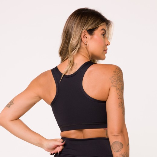 Top Fitness Zag Preto Com Recortes