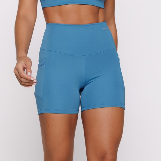 Short Fitness Basics Com Bolsos Laterais Azul Turquesa