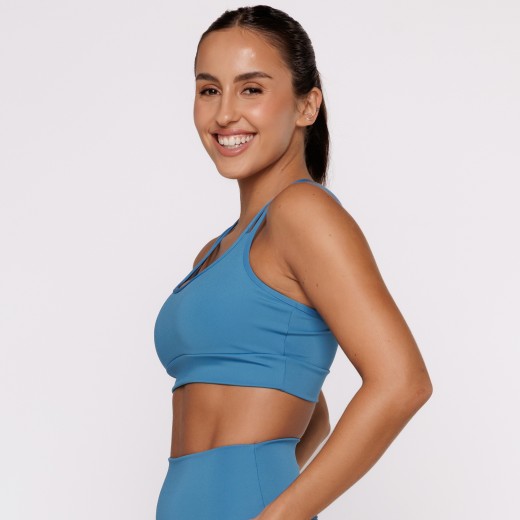 Top Fitness Basics com Alças Duplas Azul Turquesa