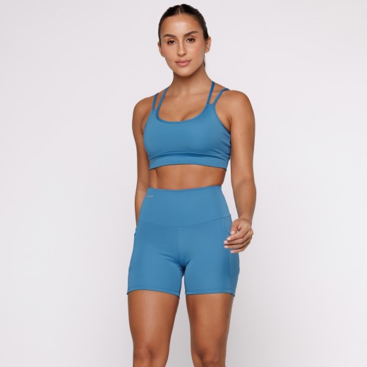 Top Fitness Basics com Alças Duplas Azul Turquesa