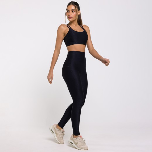 Legging Fitness Canelada Com Bolsos Laterais Preta Flux