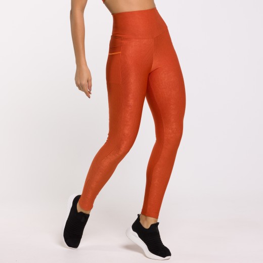 Legging Fitness Canelada Com Bolsos Laterais Bronze Flux