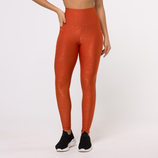 Legging Fitness Canelada Com Bolsos Laterais Bronze Flux