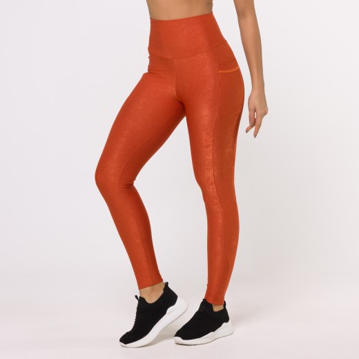 Legging Fitness Canelada Com Bolsos Laterais Bronze Flux