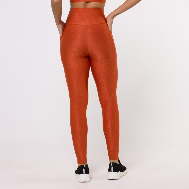 Legging Fitness Canelada Com Bolsos Laterais Bronze Flux