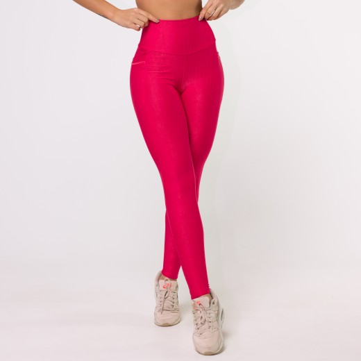 Legging Fitness Canelada Com Bolsos Laterais Rosa Flux