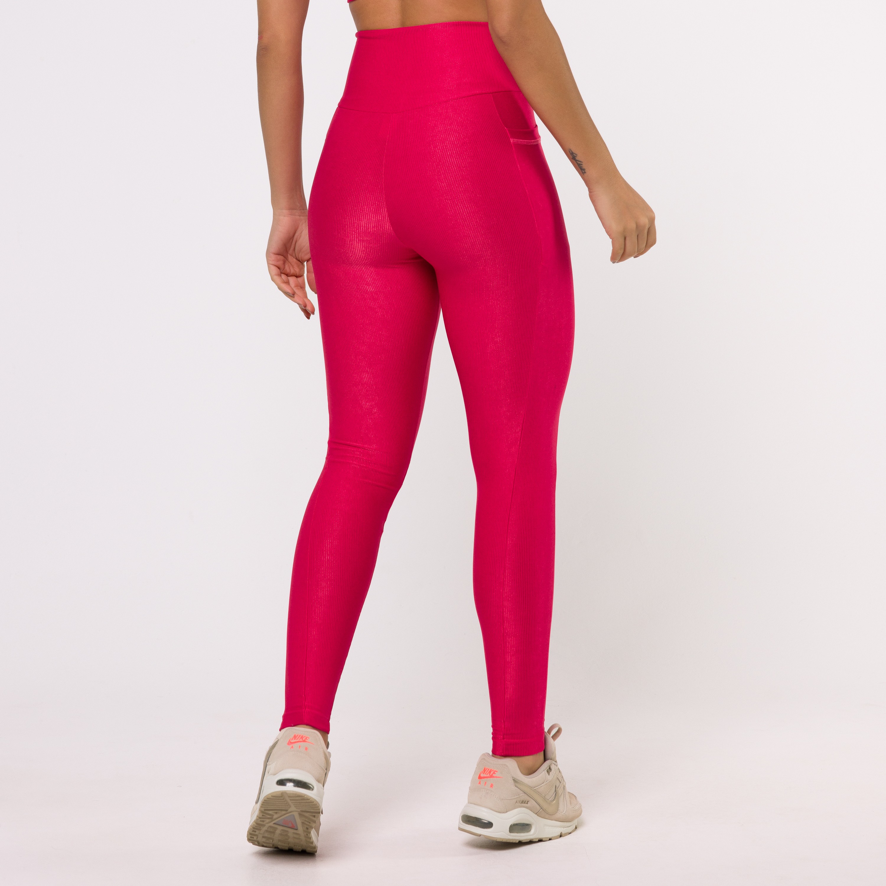 Legging Fitness Canelada Com Bolsos Laterais Rosa Flux