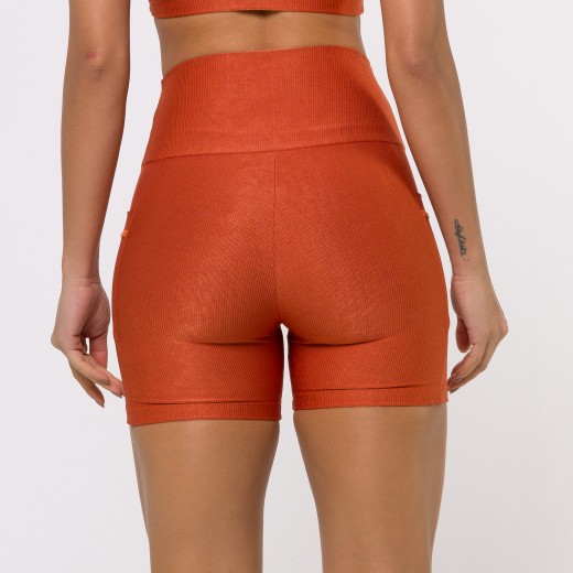 Short Fitness Canelado Com Bolsos Laterais Bronze Flux