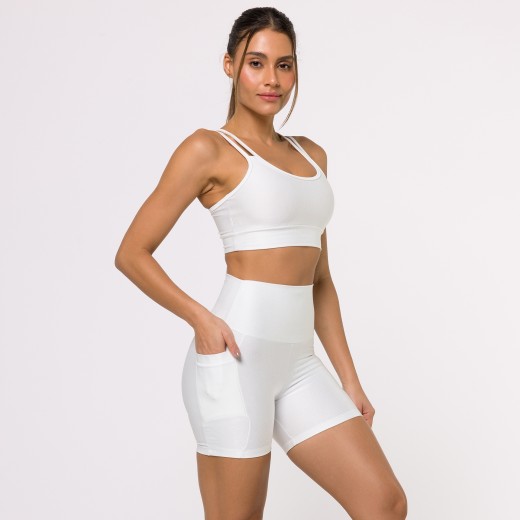 Short Fitness Canelado Com Bolsos Laterais Off White Flux