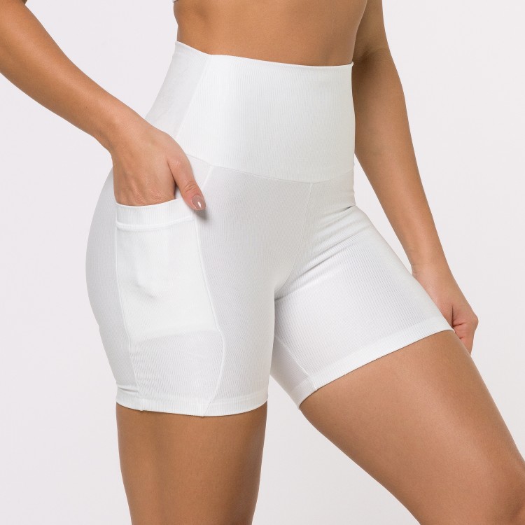 Short Fitness Canelado Com Bolsos Laterais Off White Flux