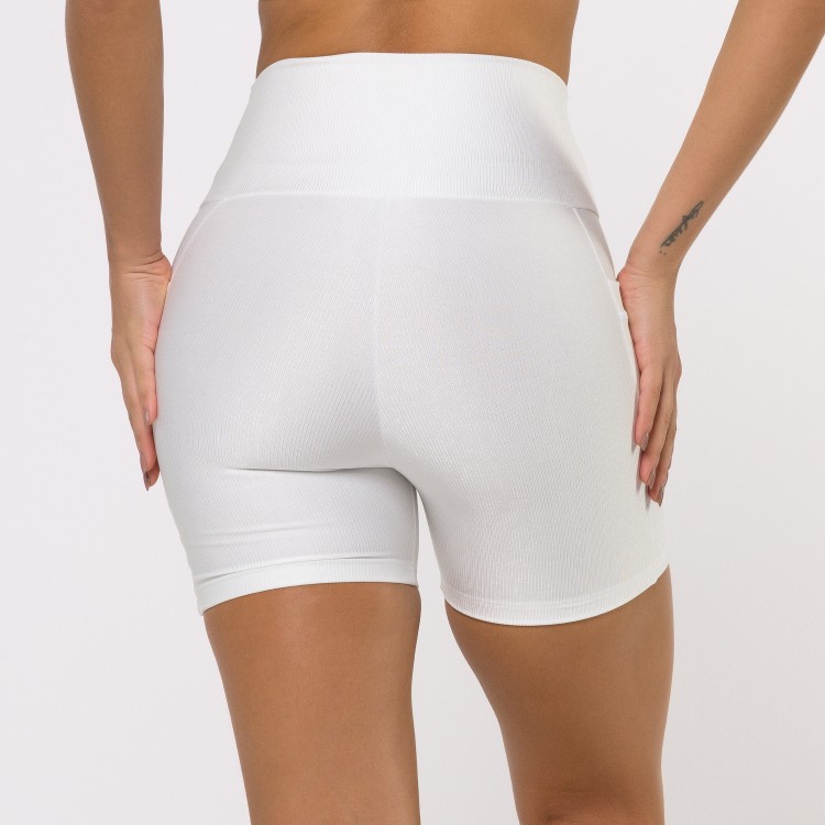 Short Fitness Canelado Com Bolsos Laterais Off White Flux