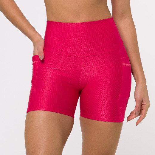 Short Fitness Canelado Com Bolsos Laterais Rosa Flux