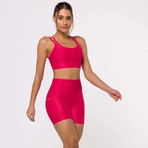 Short Fitness Canelado Com Bolsos Laterais Rosa Flux