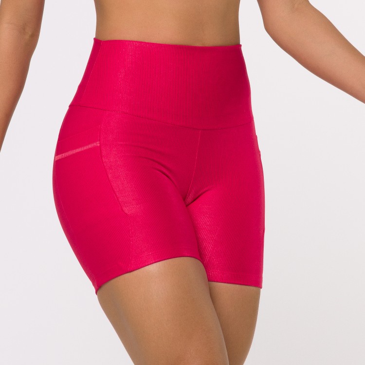 Short Fitness Canelado Com Bolsos Laterais Rosa Flux