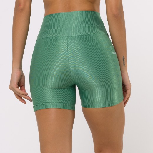 Short Fitness Canelado Com Bolsos Laterais Verde Flux