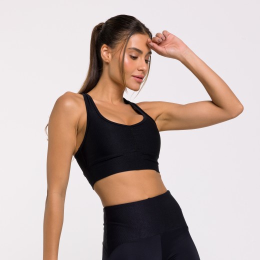 Top Fitness Canelado Reforçado com Costa Nadador Preto Flux