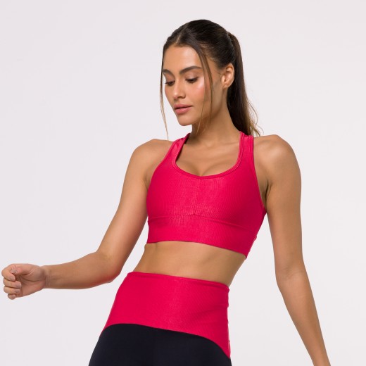Top Fitness Canelado Reforçado com Costa Nadador Rosa Flux