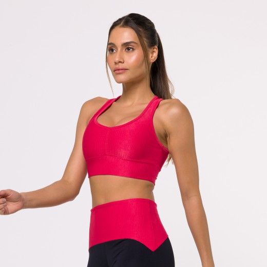 Top Fitness Canelado Reforçado com Costa Nadador Rosa Flux