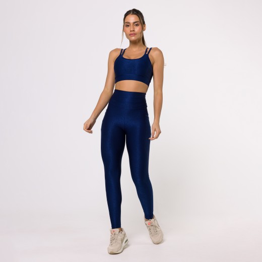 Top Fitness Canelado com Alças Duplas Azul Marinho Flux