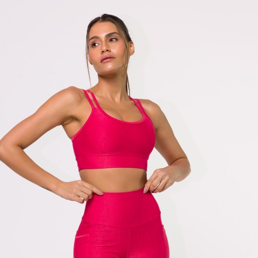 Top Fitness Canelado com Alças Duplas Rosa Flux