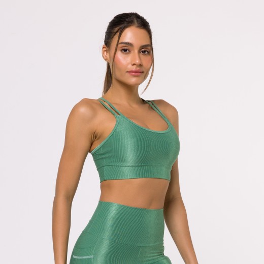 Top Fitness Canelado com Alças Duplas Verde Flux