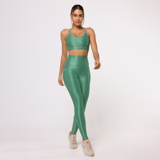 Top Fitness Canelado com Alças Duplas Verde Flux