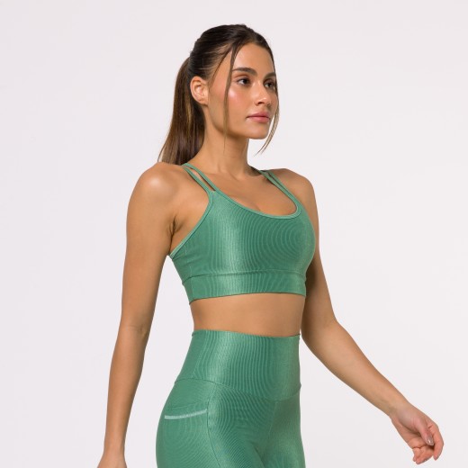Top Fitness Canelado com Alças Duplas Verde Flux