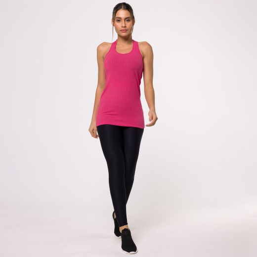 Regata Fitness Alongada Canelada Rosa Flux