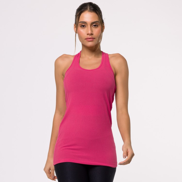 Regata Fitness Alongada Canelada Rosa Flux