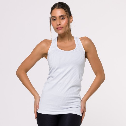Regata Fitness Alongada Canelada Branca Flux