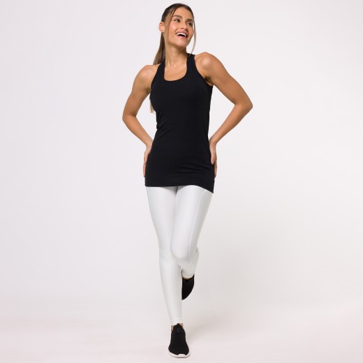 Regata Fitness Alongada Canelada Preta Flux
